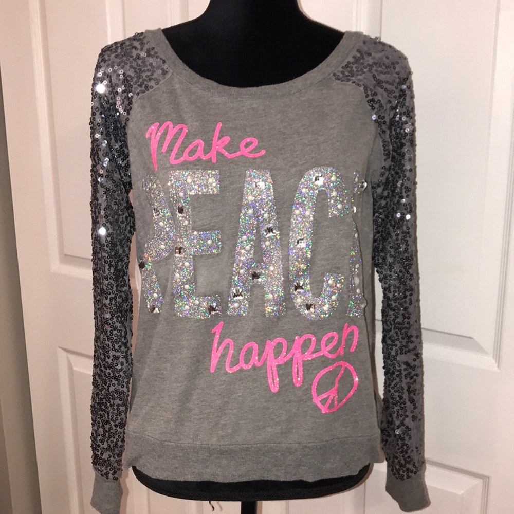 Justice “Make Peace Happen” girls XL sequin shirt